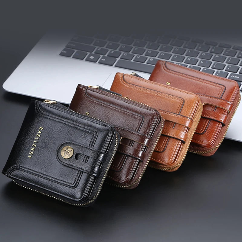 Vintage Men's Short Wallet Clutch Zipper Purse