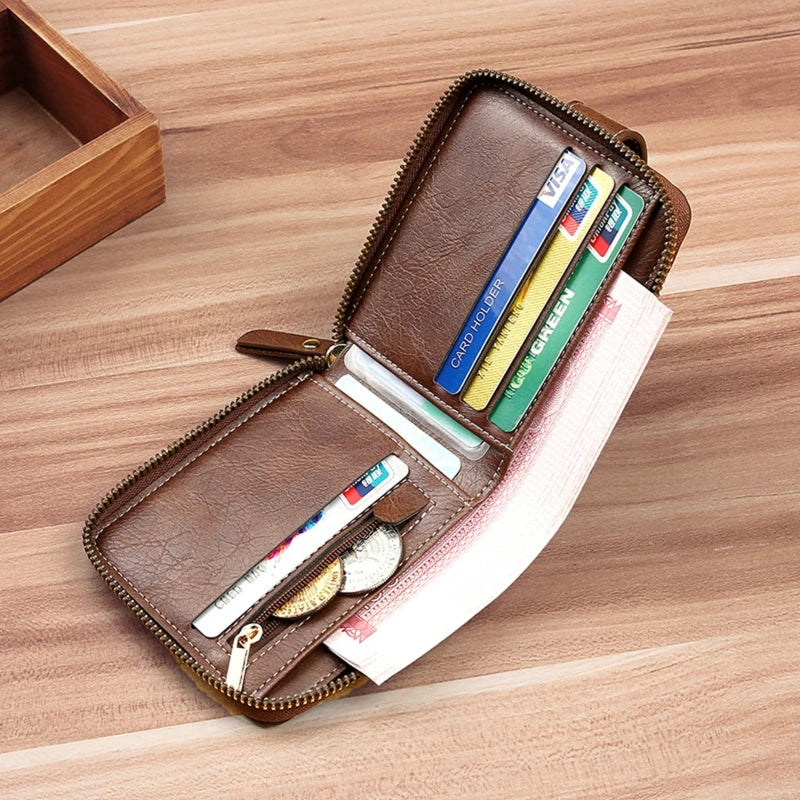Vintage Men's Wallet Short Purse Hasp Zipper Clutch Solid