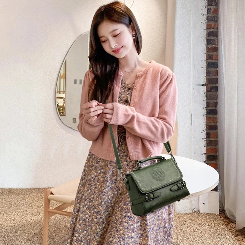 Vintage Small Square Shoulder Bag Women PU Leather Crossbody Bag