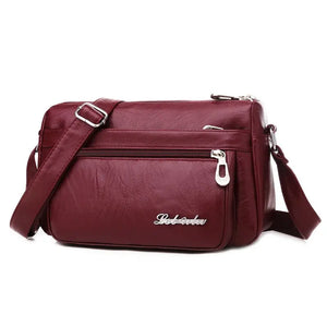 Vintage Soft Leather Handbags Women Shoulder Bags Multi-zip Decoration Ladies Ha