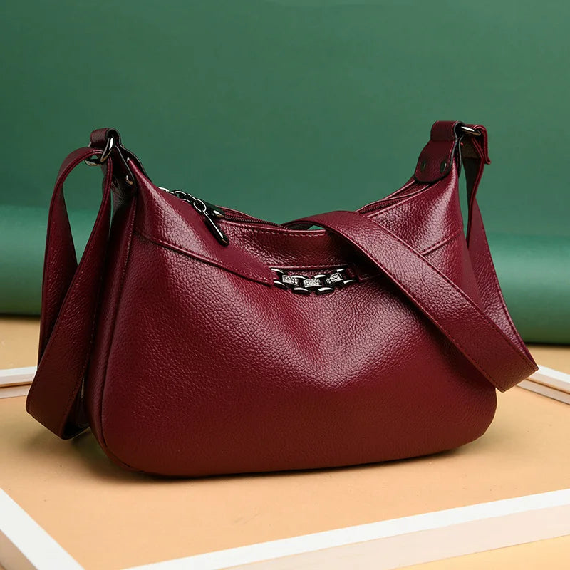 Vintage Soft Leather Shoulder Bag for Middle-aged Women