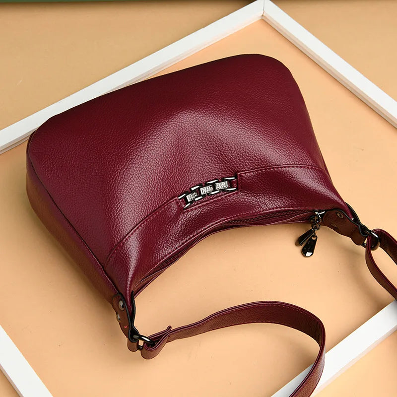 Vintage Soft Leather Shoulder Bag for Middle-aged Women