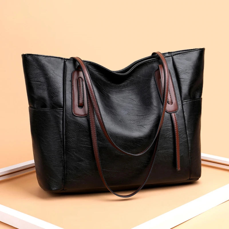 Vintage Soft Leather Women Shoulder Bag High Capacity Female Crossbody Bag Tote