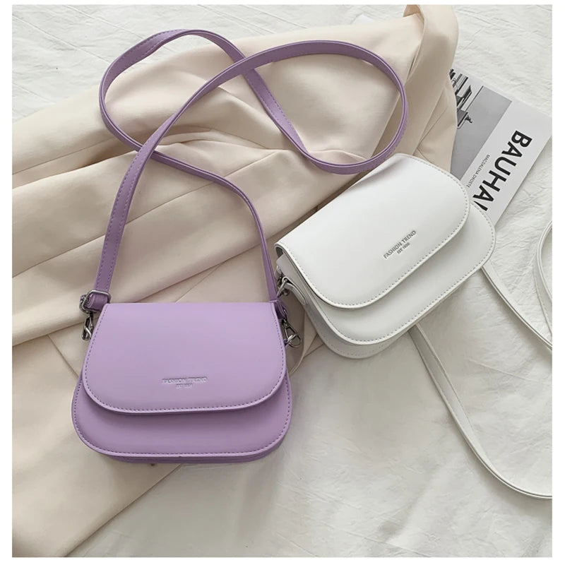 Vintage Solid Saddle Crossbody Bag PU Leather Women's Handbag