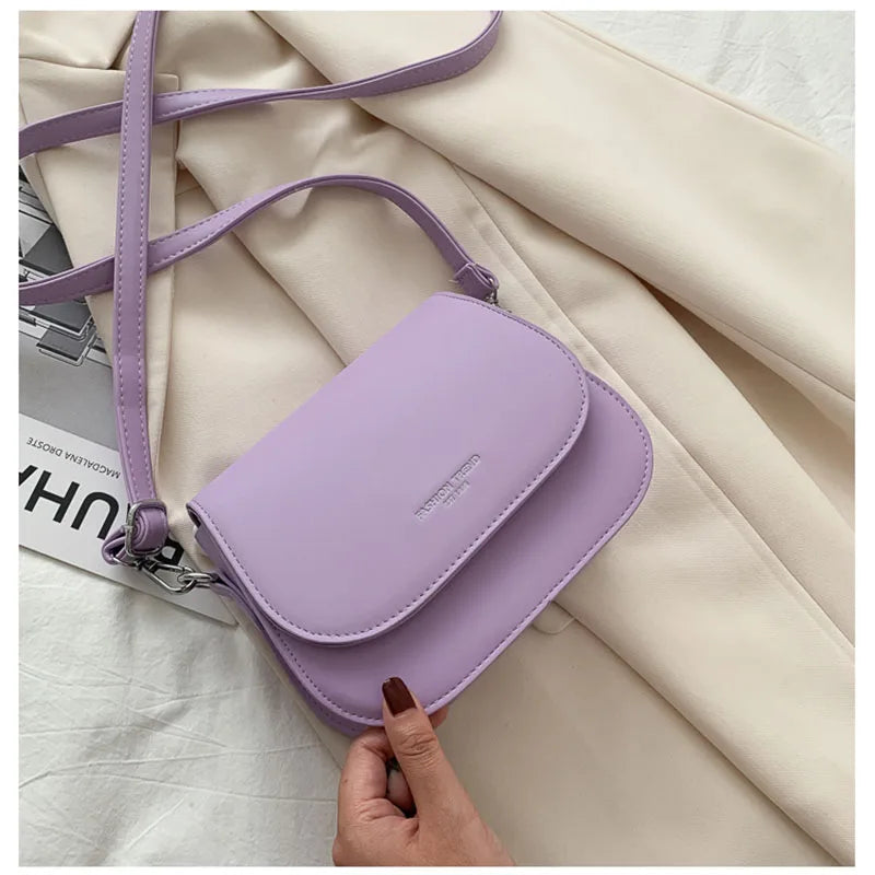 Vintage Solid Saddle Crossbody Bag PU Leather Women's Handbag