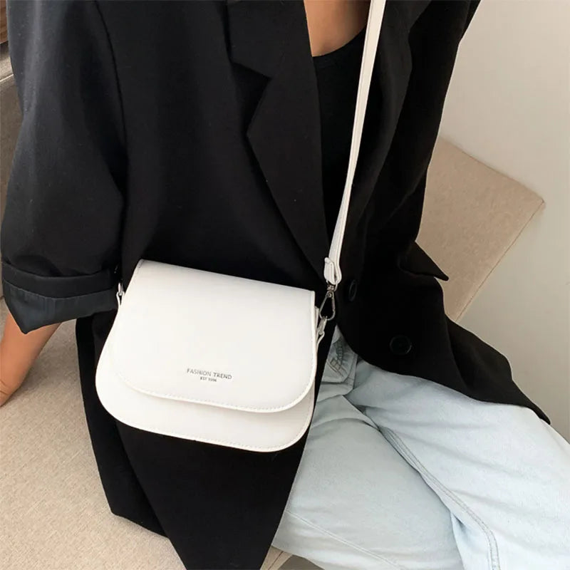 Vintage Solid Saddle Crossbody Bag PU Leather Women's Handbag