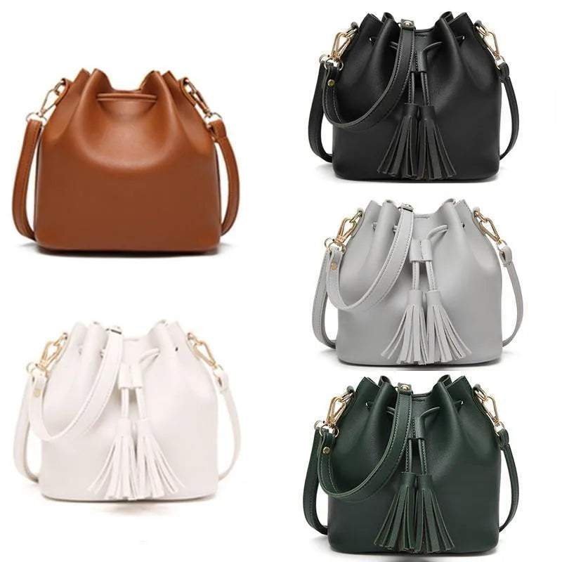 Vintage Tassel Crossbody Bucket Bag Woman Shoulder Handbag