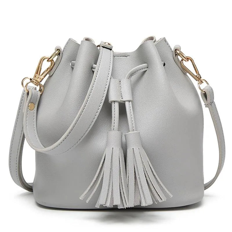 Vintage Tassel Crossbody Bucket Bag Woman Shoulder Handbag