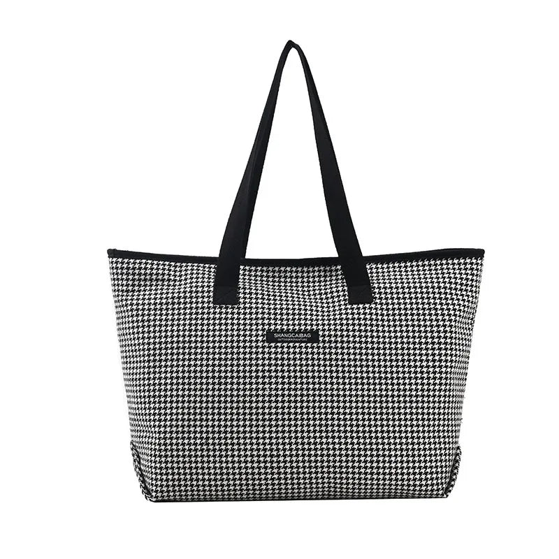 Vintage Houndstooth Tote Bag Women's Large Capacity Shoulder Bag