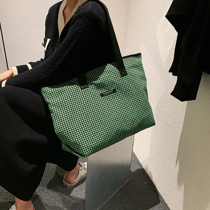 Vintage Houndstooth Tote Bag Women's Large Capacity Shoulder Bag