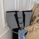 Vintage Houndstooth Tote Bag Women's Large Capacity Shoulder Bag