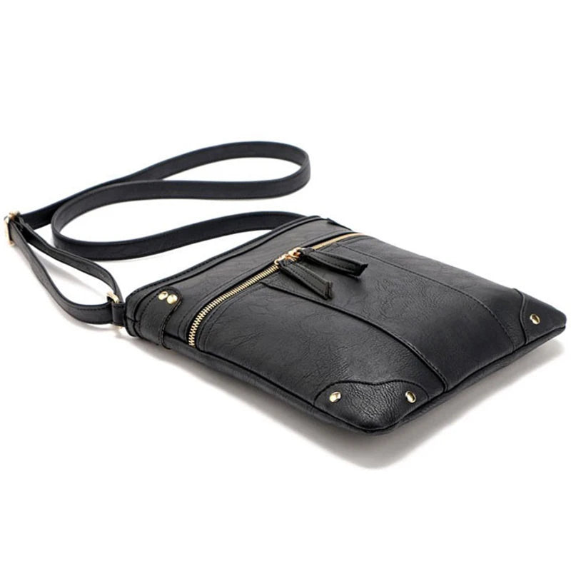 Vintage Women Bag Double Zipper Crossbody Messenger Bags PU Leather Shoulder Bag