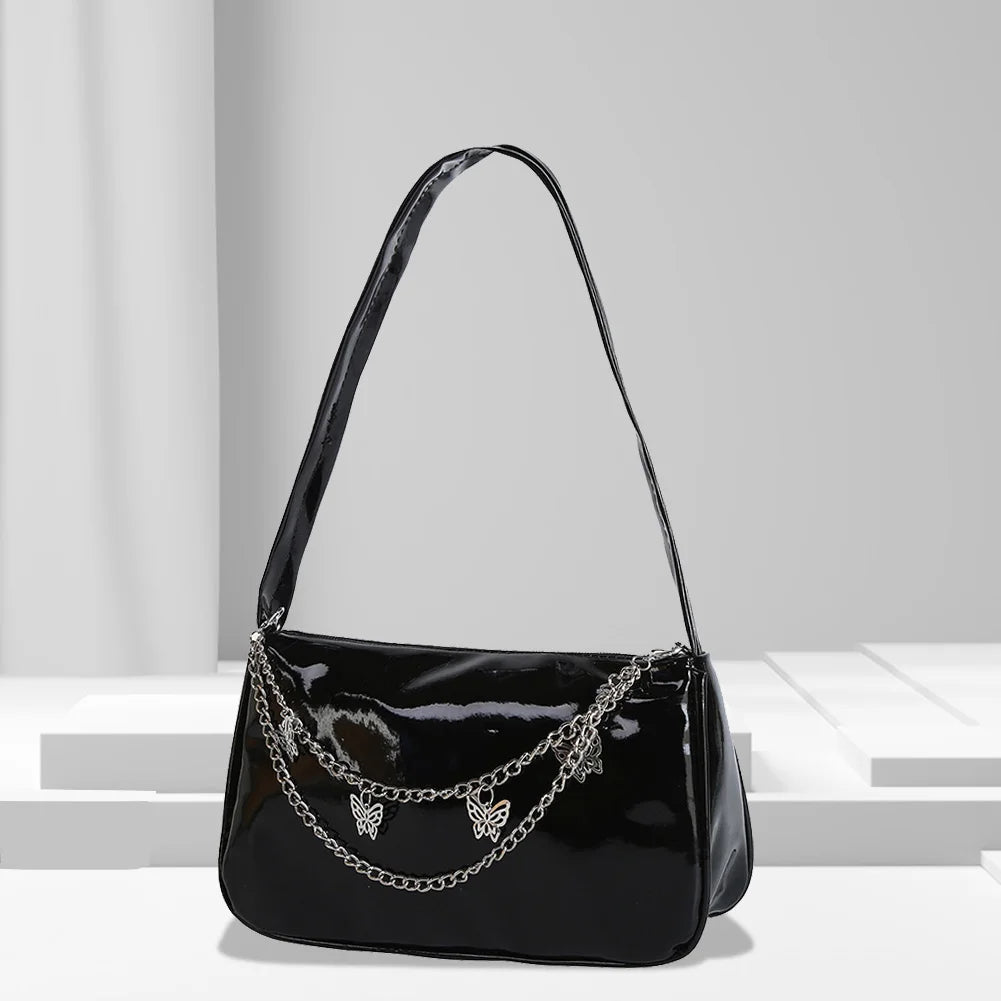 Vintage Women Butterfly Chain PU Leather Shoulder Bag