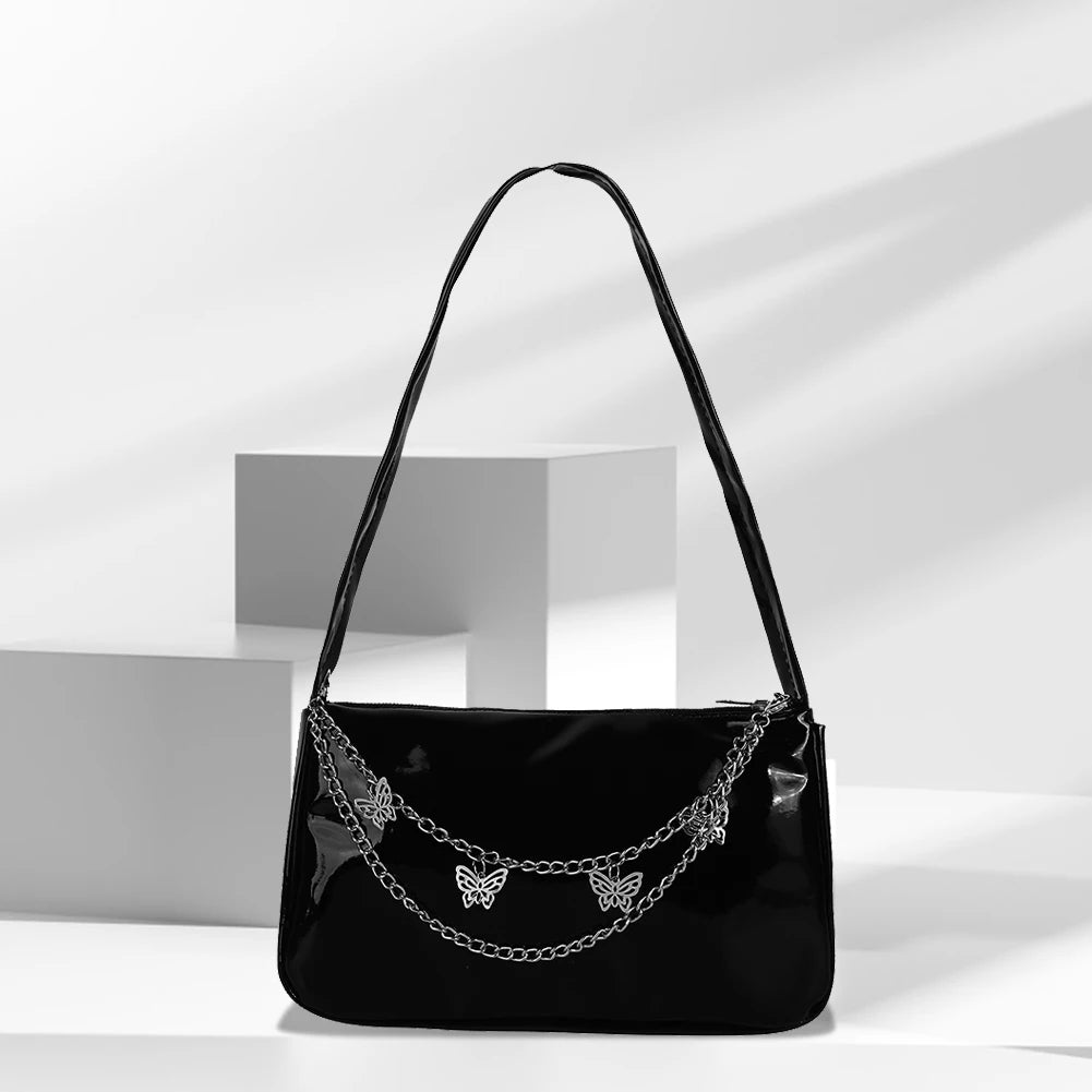 Vintage Women Butterfly Chain PU Leather Shoulder Bag
