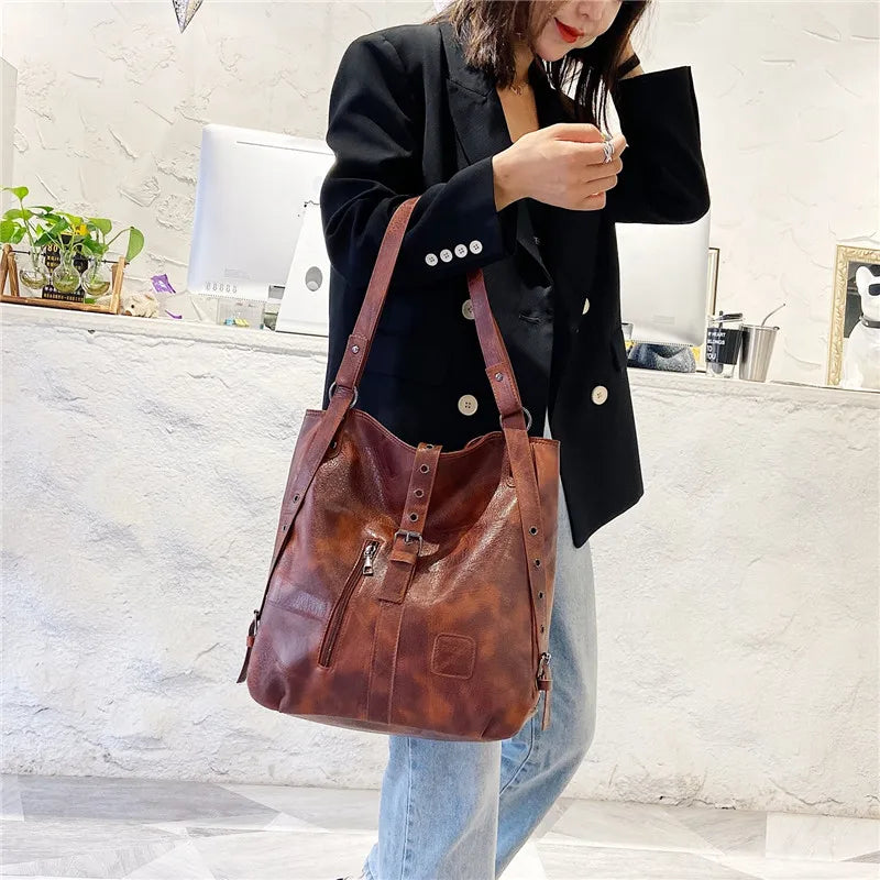 Vintage Women Leather Handbag Crossbody Shoulder Bag Tote Retro Solid Messenger
