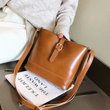Vintage Women PU Leather Bucket Bag Shoulder Bag