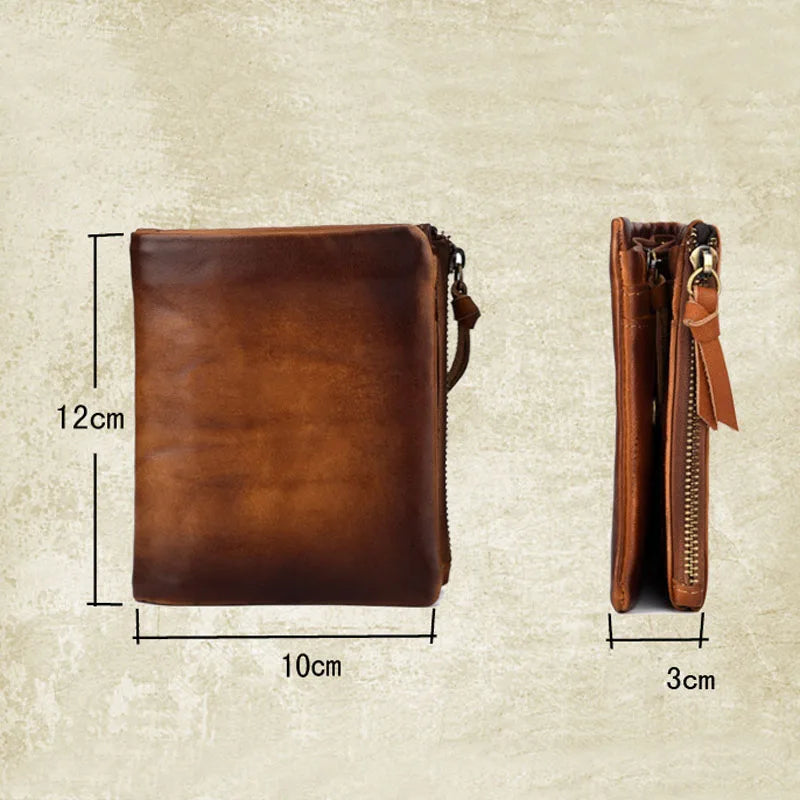 Vintage Cowhand Double Zipper Men's Purse Leather