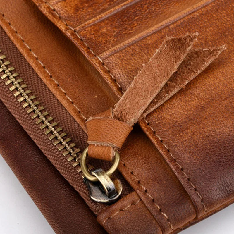 Vintage Cowhand Double Zipper Men's Purse Leather
