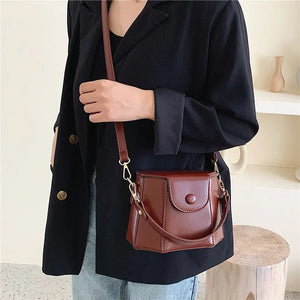 Vintage Crossbody Bucket Bag for Women Lady PU Leather Small Shoulder
