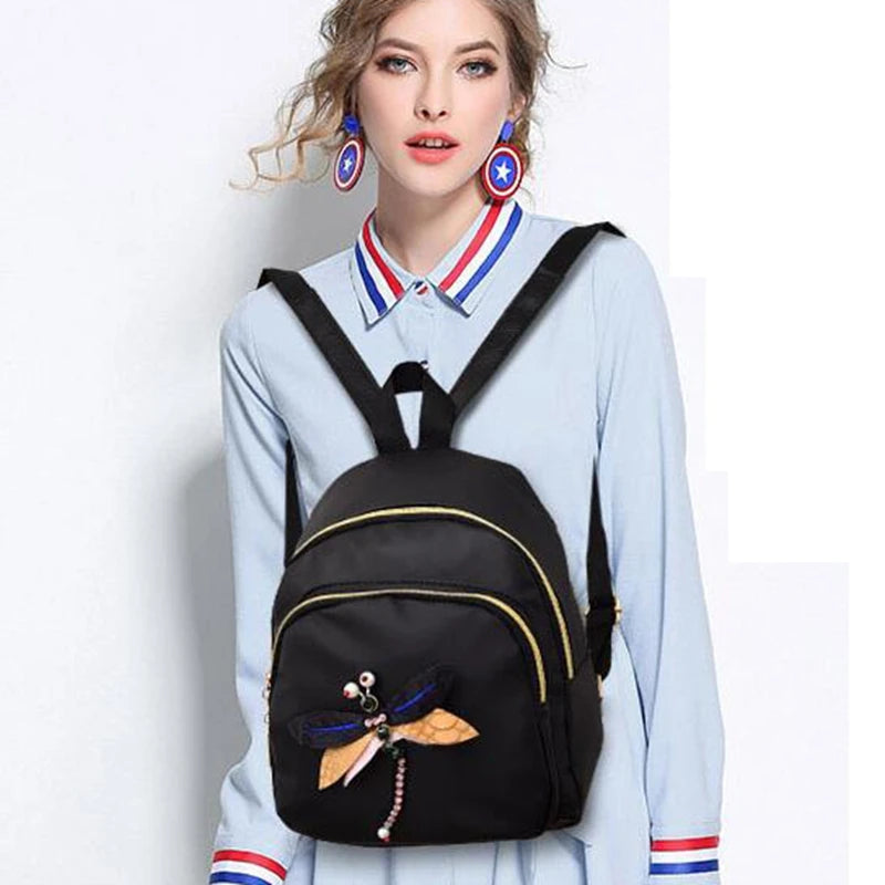 Dragonfly Lady Backpack 3D Diamond Shoulder Bag Retro Female Bag