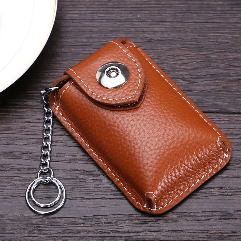 Men's Leather Small Key Wallet Cowhide Key Holder Pouch Organizer