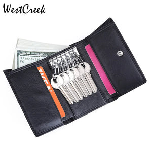 Leather Men Key Wallet Three Fold Bag Key Holder Organizer