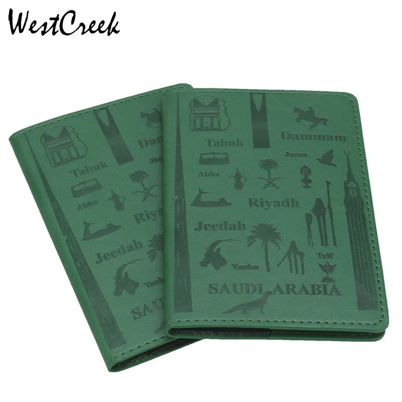 City Pattern Passport Holder Green PU Leather