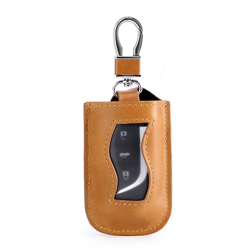 Oval Cowhide Car Key Organizer with Hardware Hook