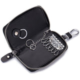 Oil Wax Leather Car Key Smart Wallet w/ Zipper Key Ring Organizer