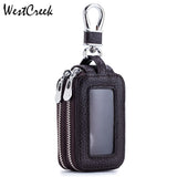 Litchi Cowhide Car Key Wallet Double Zipper Organizer Key Chain Holder