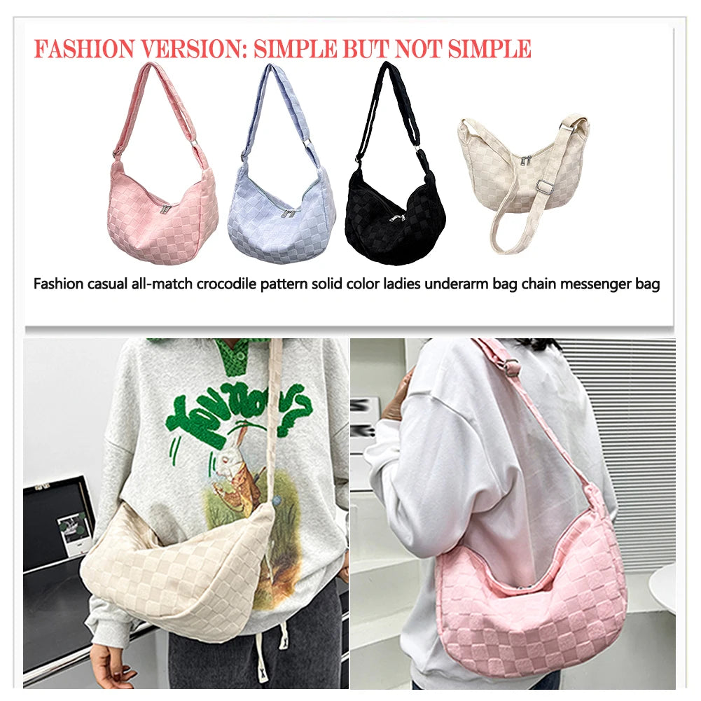 Waffle Plaid Handbag Women's Hobo Bags Casual Messenger Crossbody Bags
