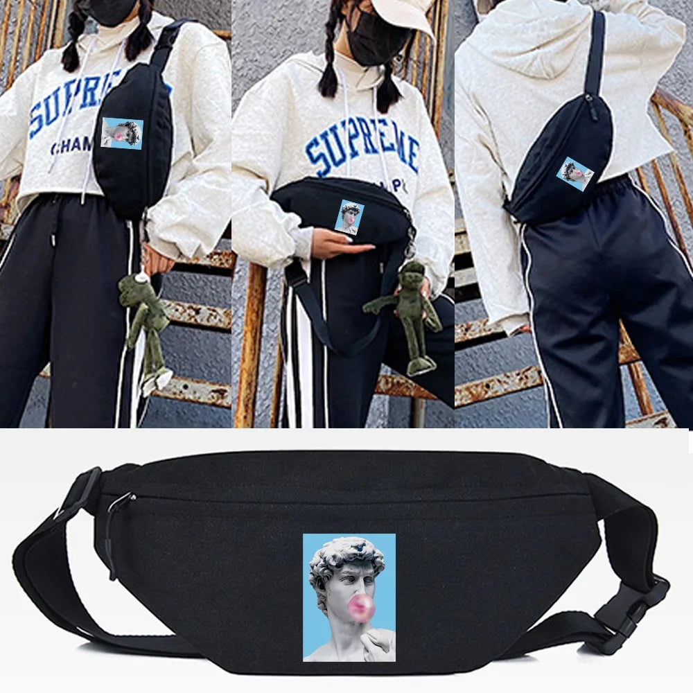 Bubbles Print Canvas Waist Bag Chest Pack Hip Hop