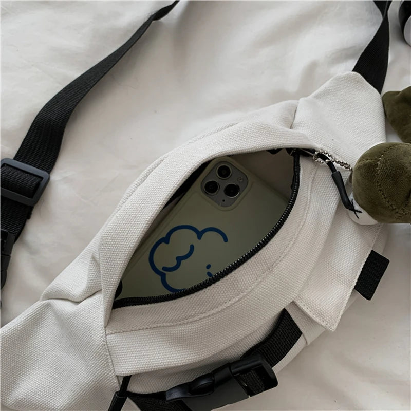 Harajuku Style Canvas Waist Belt Bag for Women