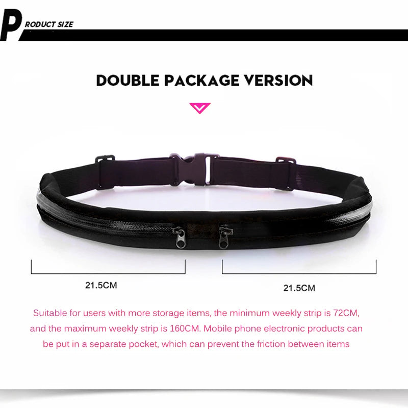 Waterproof Double Pocket Waist Hip Bag Adjustable Belt Bag