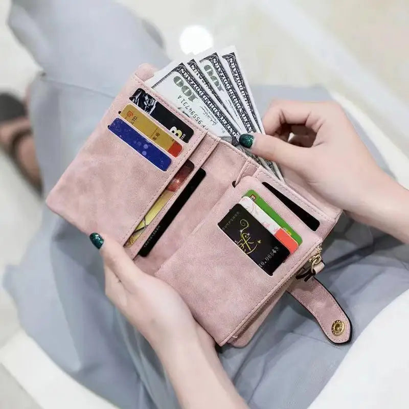 Matte Leather Wallet Short Cartera Mujer