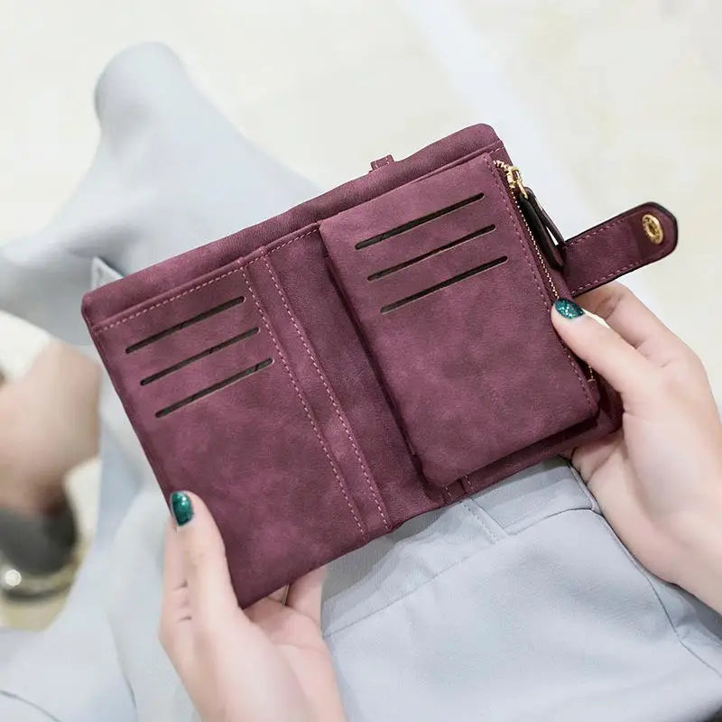 Matte Leather Wallet Short Cartera Mujer