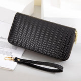 Woven Pattern Leather Wallet, Large Capacity Clutch