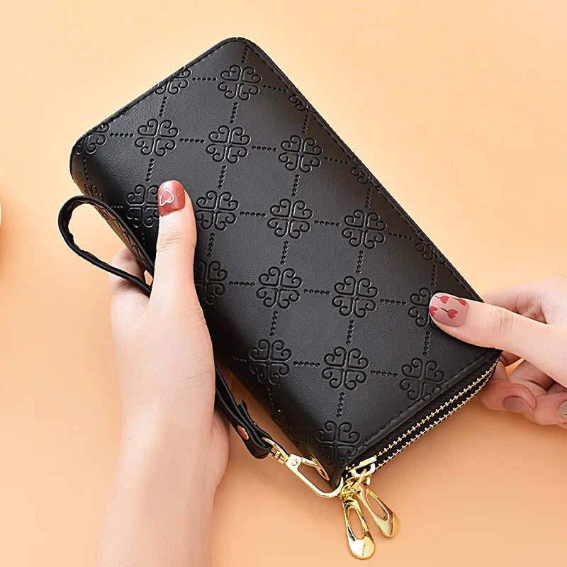 Bright Leather Double Zipper Hand Bag Large Capacity Mobile Phone Bag