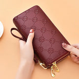 Bright Leather Double Zipper Hand Bag Large Capacity Mobile Phone Bag