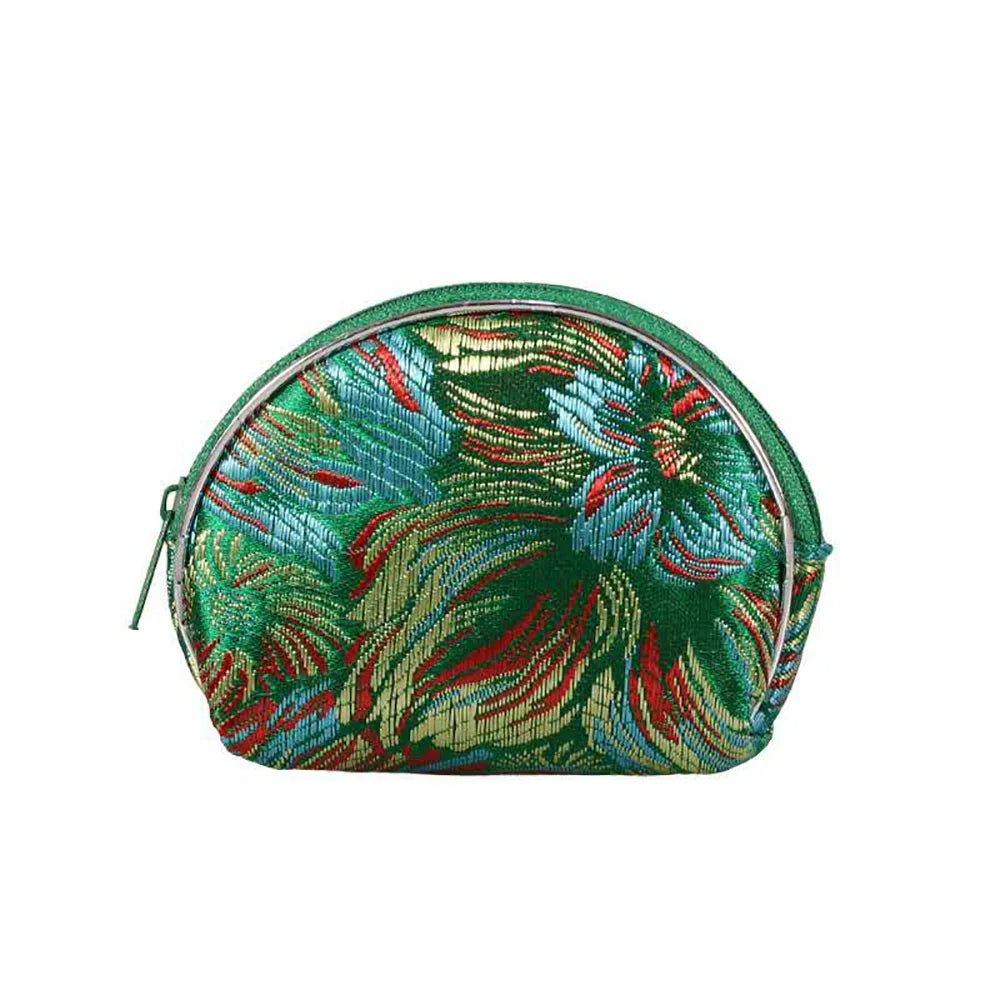 Brocade Fan-Shaped Small Zipper Wallets