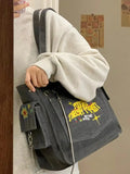 Vintage Canvas Tote with Embroidered Letters