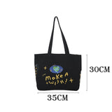 Vintage Embroidered Letters Tote Shoulder Bag