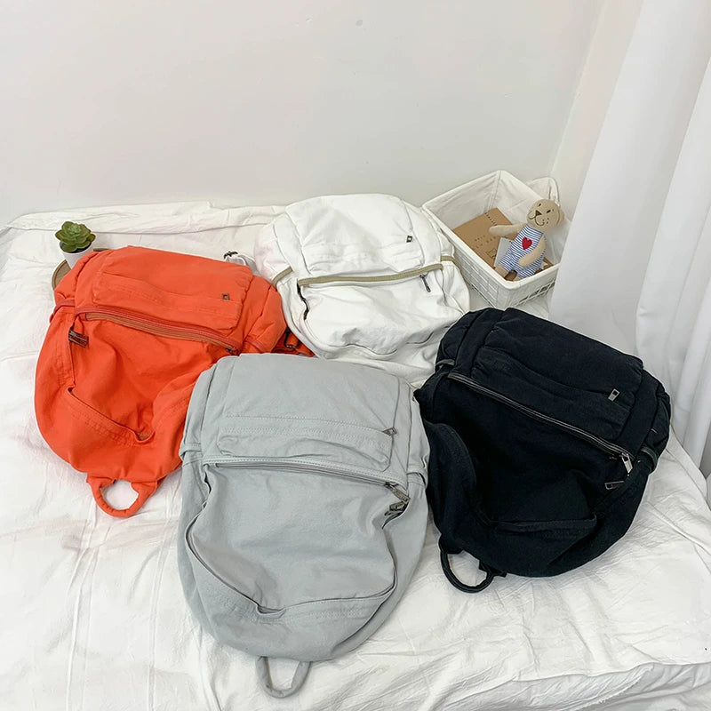 Canvas Schoolgirl Backpack Zipper College Student Backpack