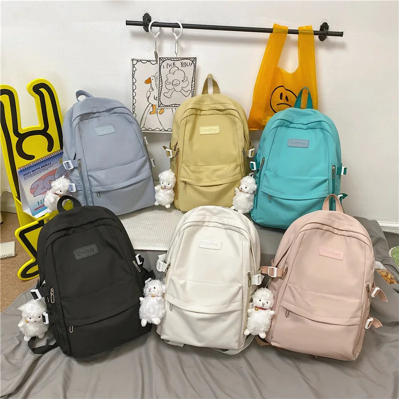 Waterproof Nylon Women Backpack Multi-Pocket Student Rucksack