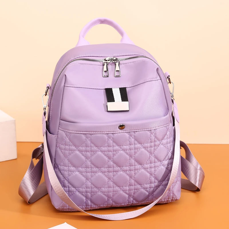 Waterproof Solid Oxford Cloth Women Backpack Light Travel Bagpack School Bags