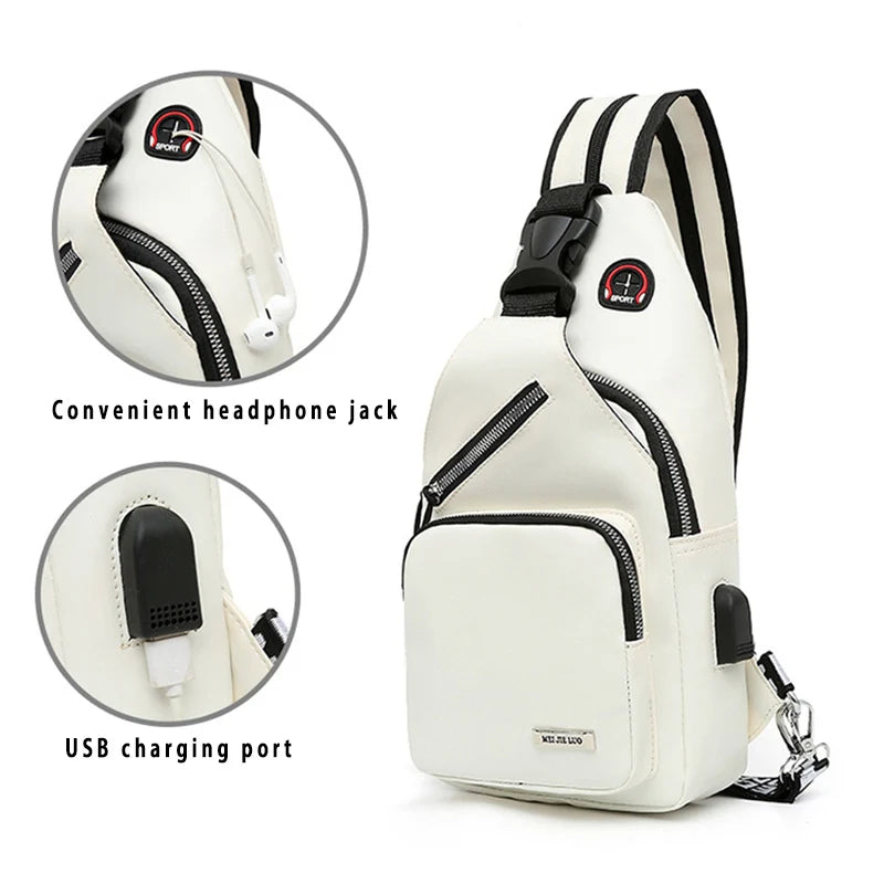 Waterproof USB Leather Crossbody Bag Anti-theft Shoulder Sling Bag