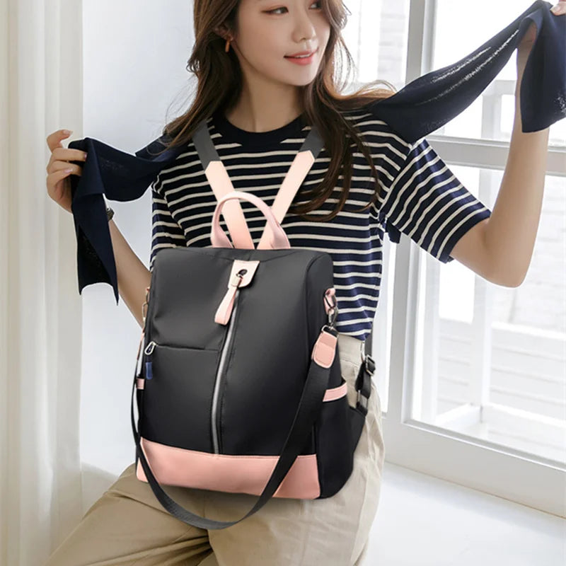 Waterproof Women Backpack Nylon Shoulder Bag Solid Female Bagpack Large School B