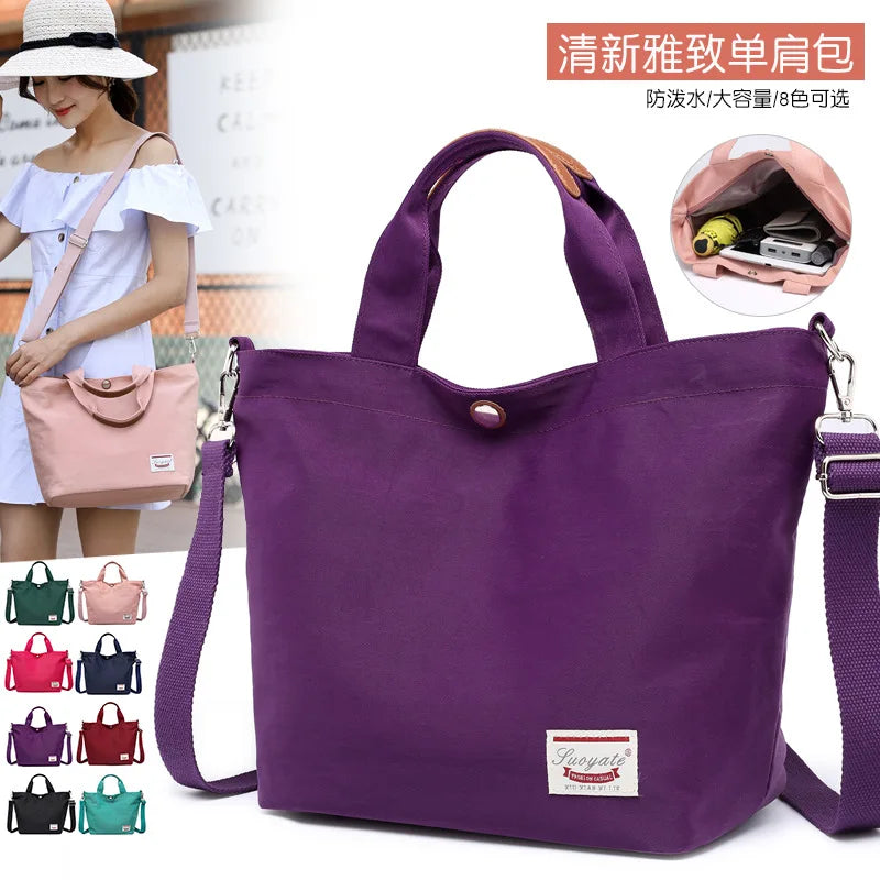 Waterproof Nylon Shoulder Bag Tote Purple Handbag