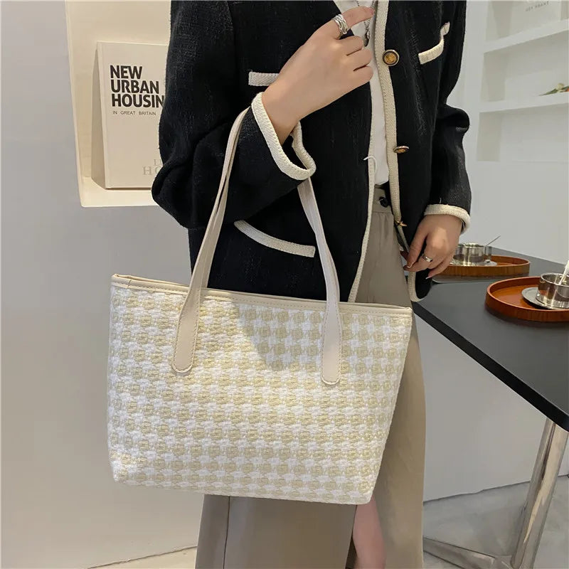 Vintage Plaid Shoulder Bags Women Casual Totes Handbag