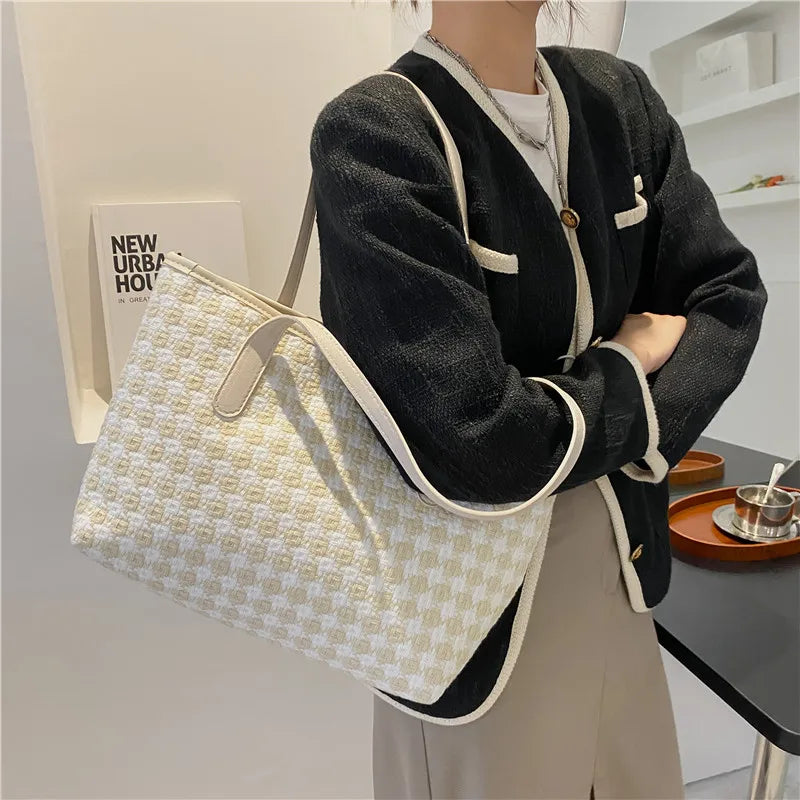 Vintage Plaid Shoulder Bags Women Casual Totes Handbag